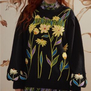 Farm Rio Black Floral Sweater